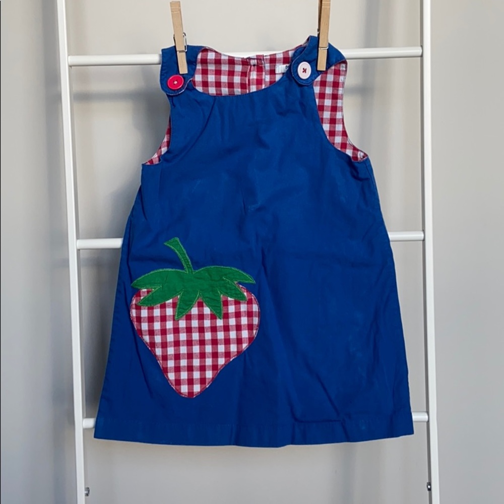 blue Baby Boden strawberry pinafore dress 2